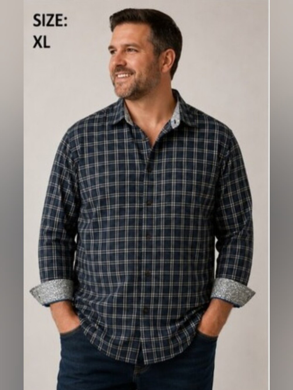 Men's Johnston & Murphy Tailored Fit Shirt XL | Black Plaid Button-Up
